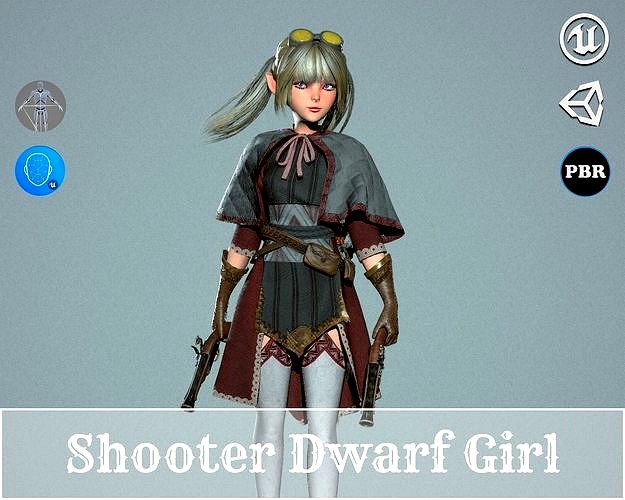 Shooter Dwarf Girl - Game Ready