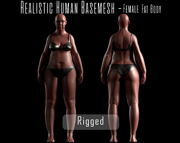Realistic Human Basemesh - Rigged - UVMapped - Plus size Woman