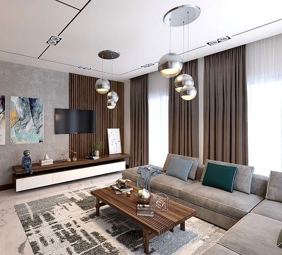 living room Modern style Realistic interior design 3dsmax  vray