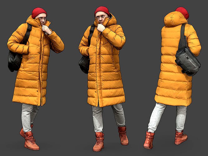 Stylized Man walking in yellow jacket