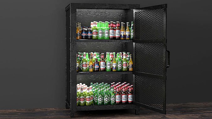 Bar Cabinet with Beer Bottles