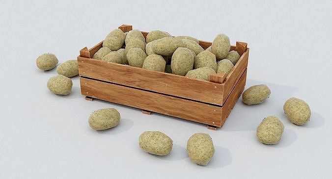 Wooden crate and potatoes