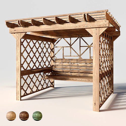 Wooden swing pergola 3d model