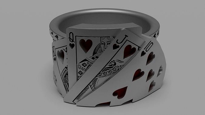 Flush Royal Heart Poker Ring | 3D