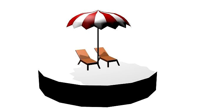 Low poly beach umbrella and chair 3d model free