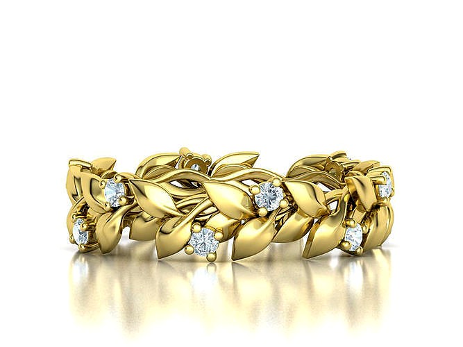 Floral Leaves Eternity Ring Nature Inspired Leaves Ring 9US | 3D