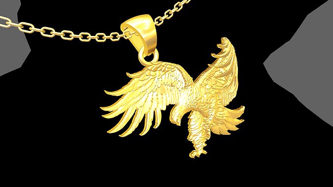 Hunter Eagle Sculpture pendant jewelry gold necklace | 3D