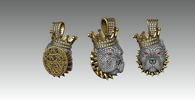 King Pitbull pendant full stone | 3D