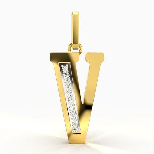 V SCRIPT DIAMOND PENDANT | 3D