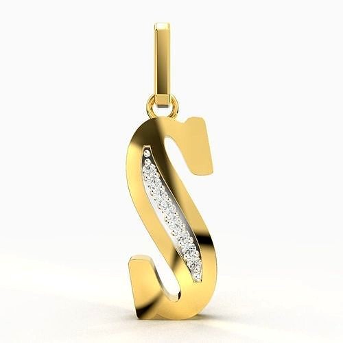 S SCRIPT DIAMOND PENDANT | 3D