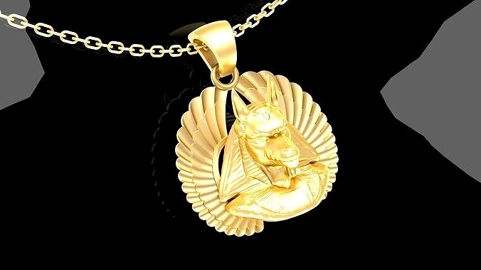Anubis bust wing Sculpture Egyptian symbol pendant jewelry | 3D