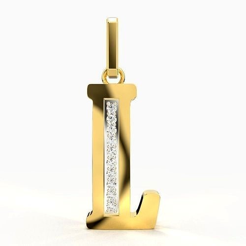 L  SCRIPT DIAMOND PENDANT | 3D