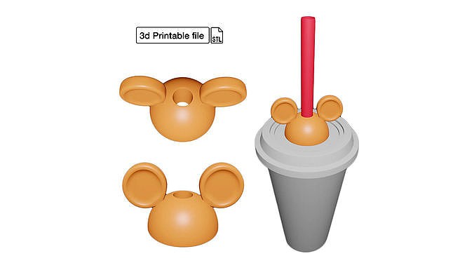 Stl file of Straw topper D2 mouse for 3d printing | 3D