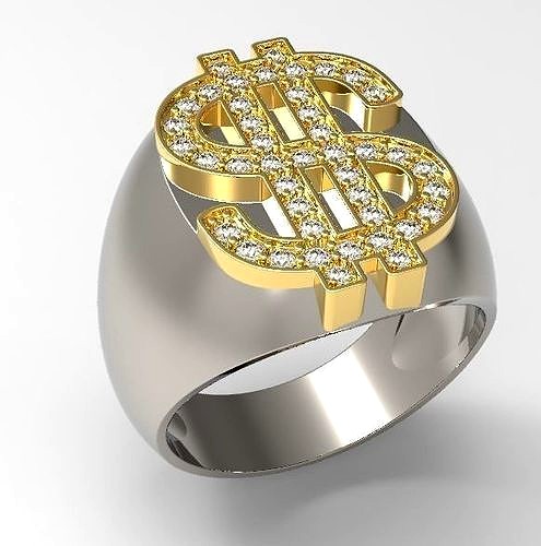 Dollar sign men ring with diamond design | 3D