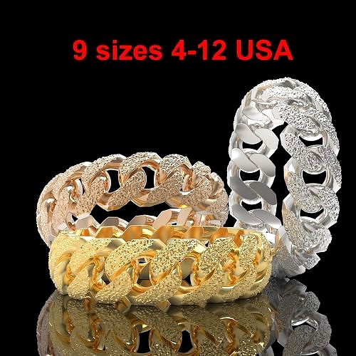 Ring Cuban link textured 9 sizes 4 - 12 USA | 3D