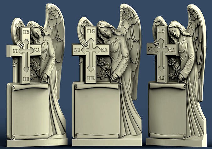 3d STL model for CNC A grieving angel with a rose
