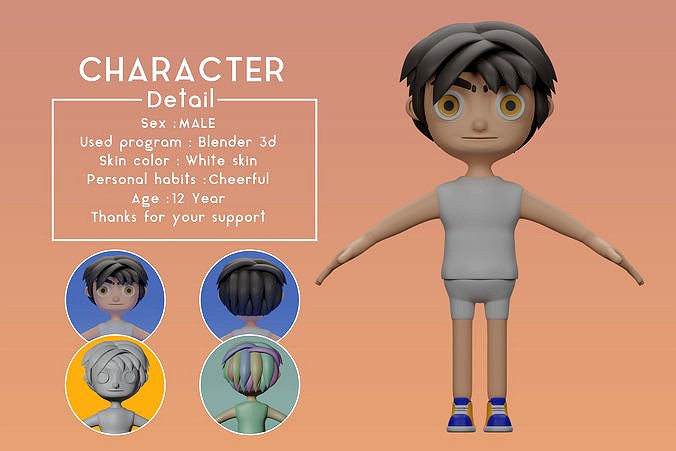 Cartoon Male Characters Low-poly 3D model