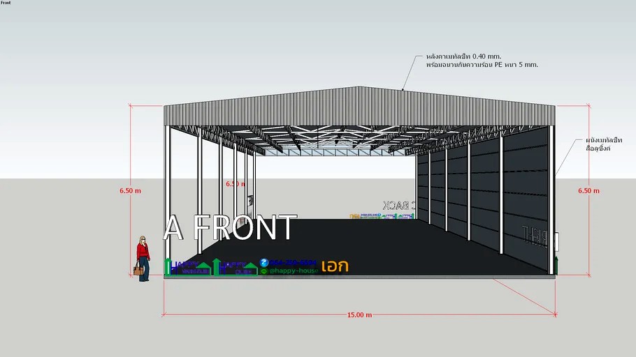 รับสร้างโกดัง HAPPY WAREHOUSE - HW-HC ขนาด 15x30x6 เมตร 3d model