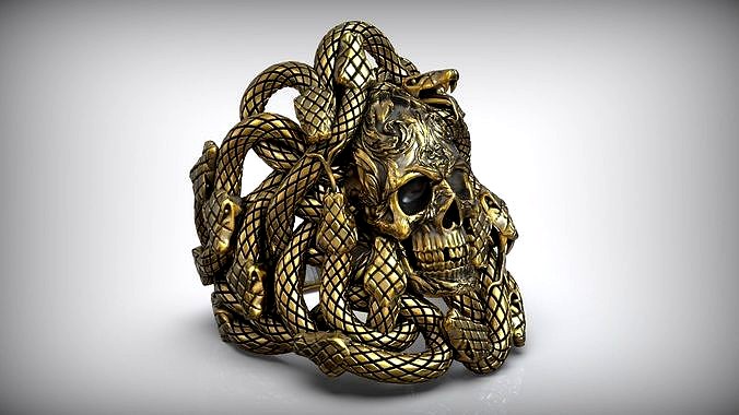 Medusa Gorgon Snakes Skull Head Ring | 3D
