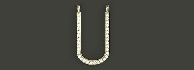 Diamond U Pendant Gold Silver Platinum Luxury Jewelry | 3D