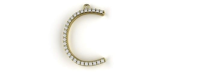 Letter C Pendant Diamonds Gold Silver Platinum Luxury Jewelry | 3D