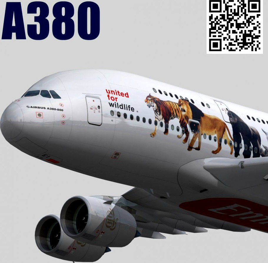 Airbus A380-8 Emirates Wildlife A6-EEI3d model