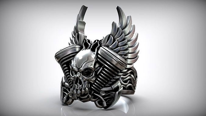 Engine Skull Auto Wings Ride Ring | 3D