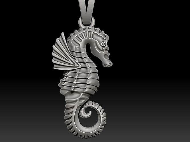 Seahorse Sculpture pendant jewelry gold necklace | 3D