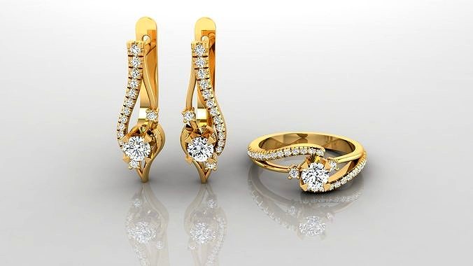 C1 Luxurious collection of women with gold jewelry ring earring  | 3D