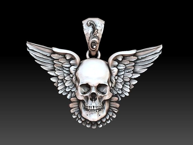 skull pendant with wings | 3D