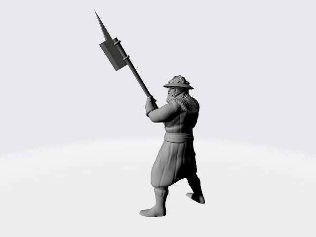 Old medieval infantry man with pole weapon | 3D