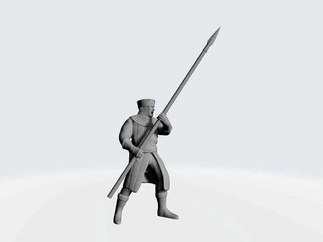 Medieval infantry with spear and flat helmet | 3D