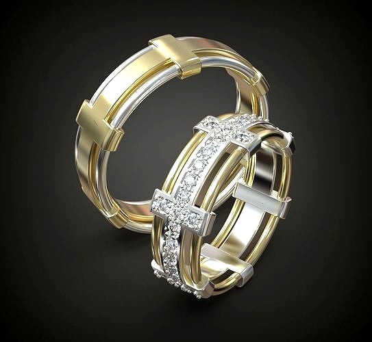 A pair of Wedding rings wires and diamonds | 3D