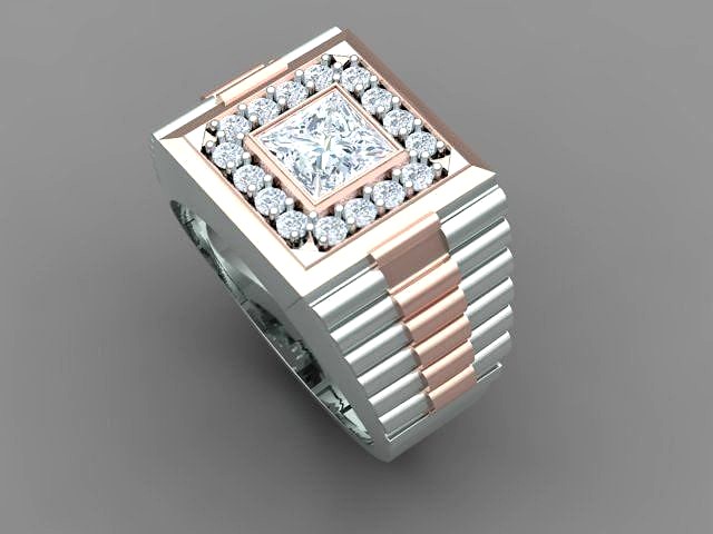 Men Diamond Ring with Watch strap design | 3D