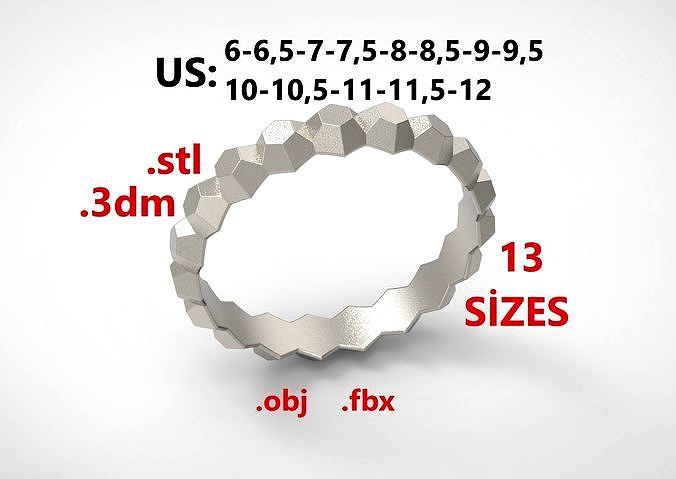 Model 235 Facet Hexagonal Ring 3 US Size 13 Rings | 3D