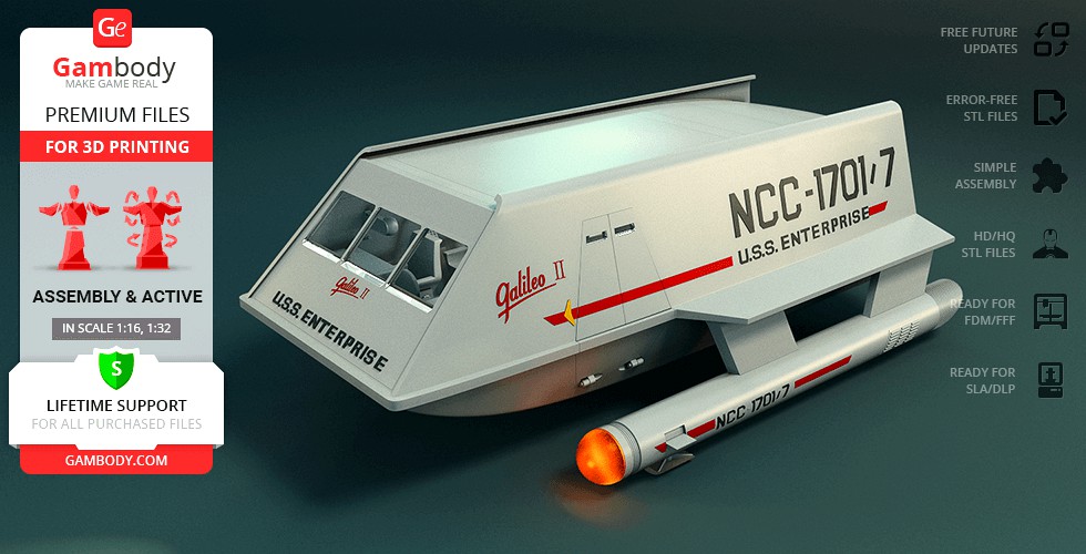 Galileo II Shuttlecraft 3D Printing Model | Assembly + Active