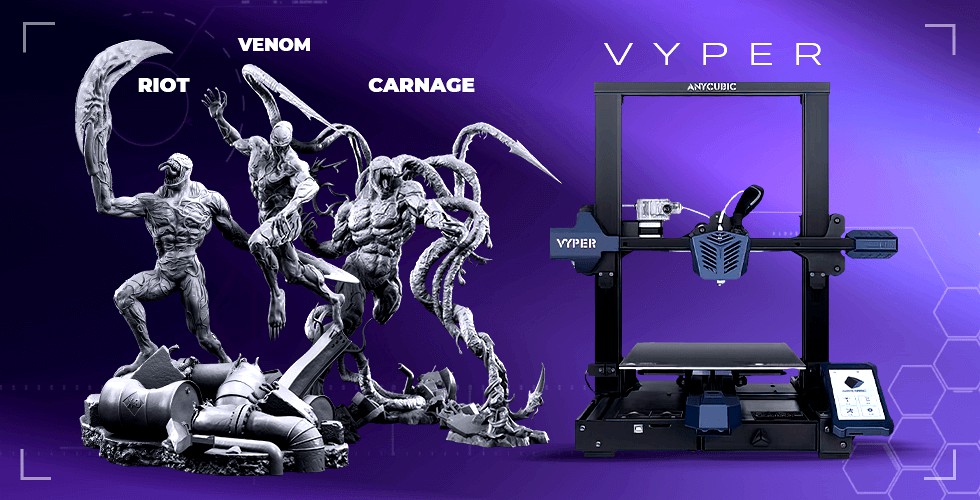 Anycubic Vyper 3D Printer + Venom + Riot Symbiote + Carnage