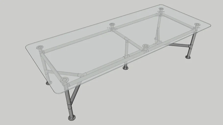 Metal Pipe Table Glass Top 3d model