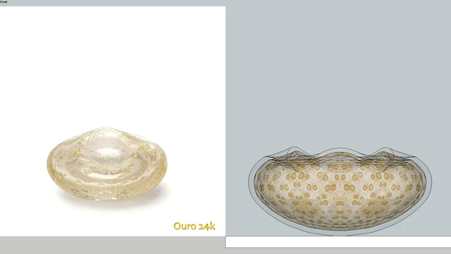 Vaso Oceano Mini Baixo Tela Transparente com Ouro - Murano Cristais Cadoro