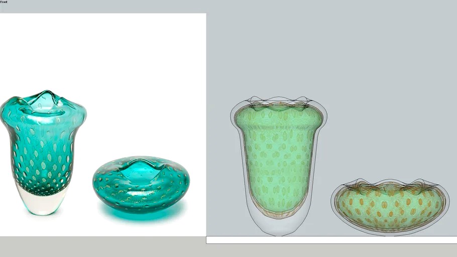 Par de Vasos Oceano Mini Tela Verde com Ouro - Murano Cristais Cadoro