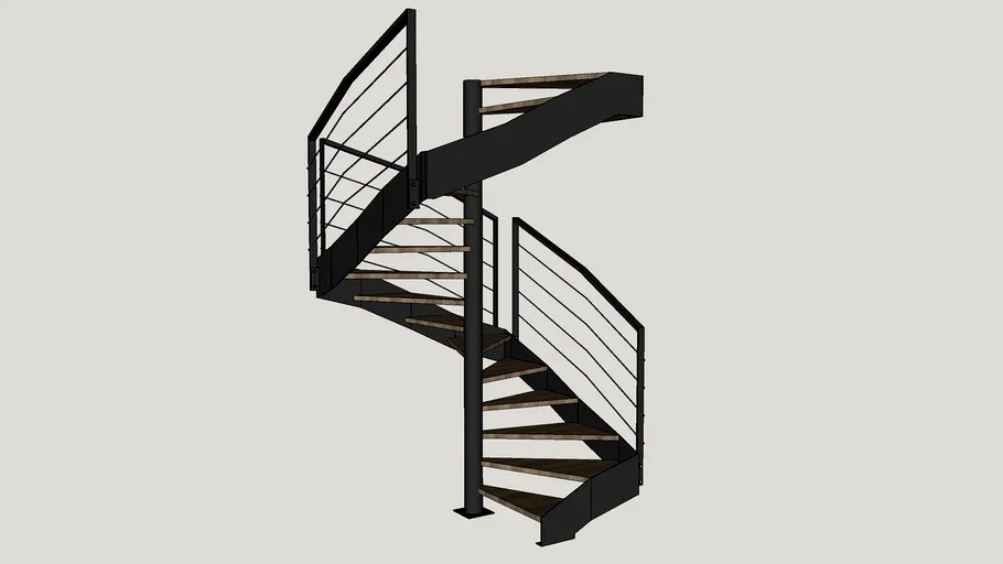 Helical staircase square cage straight stringers 3d model