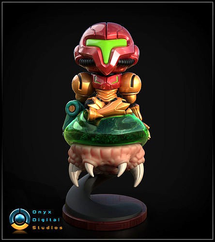 Chibi Samus Riding a Metroid Larva | 3D