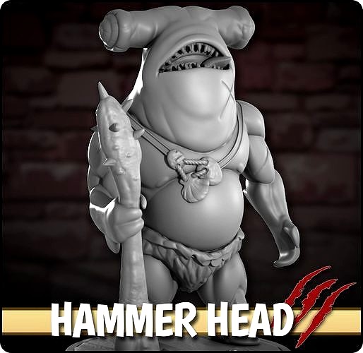 Humanoid Hammerhead Shark RPG Miniature | 3D