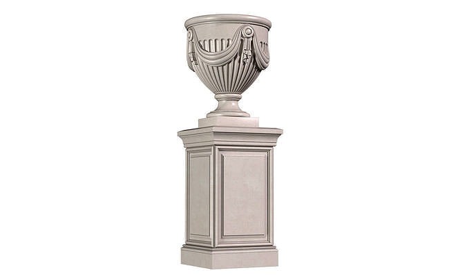 Classic outdoor vase on a pedestal for decorating the facade