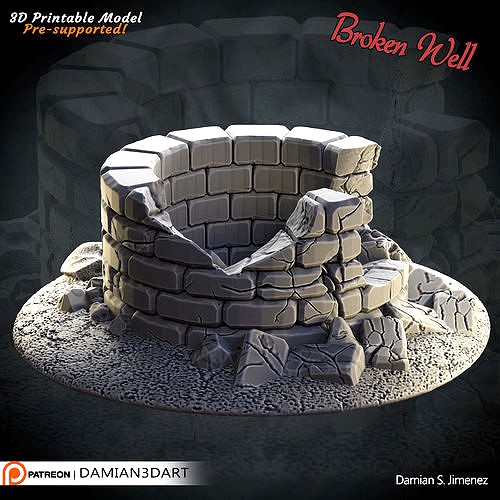 Broken brick well 3D printable scenery for tabletop rpg