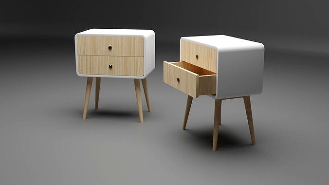 Vintage oval side table with drawers Low-poly 3D model