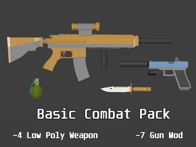 Basic Weapon Pack - Low Poly 2 Gun 1 Knife and 1 Grenade