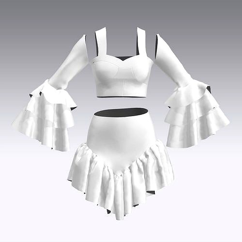KORSET BLOUSE SLEVEE RUFFLED KORSET SKIRT RUFLED WOMAN FASHION