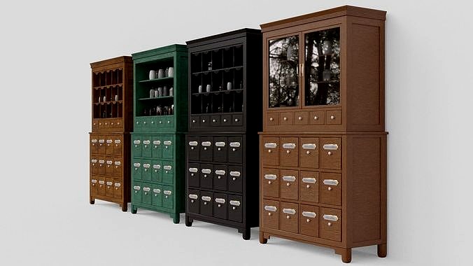 Modular apothecary cabinet with bottles and jars