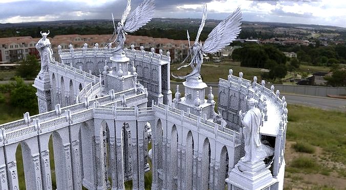 Baroque Bridge tall arches angels on stands 3D model